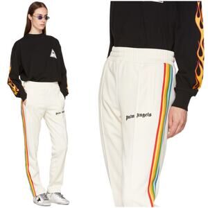 PALM ANGELS Unisex Rainbow Stripe Off-White Track Pants Size M